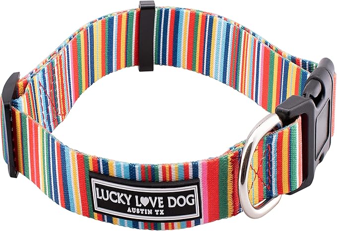 Lucky Love Dog Collars, Rainbow Stripes Pattern Dog Collar for Small Dogs, Comfortable & Soft Cute Girl or Boy Dog Collar, Hippie, Smallā¦