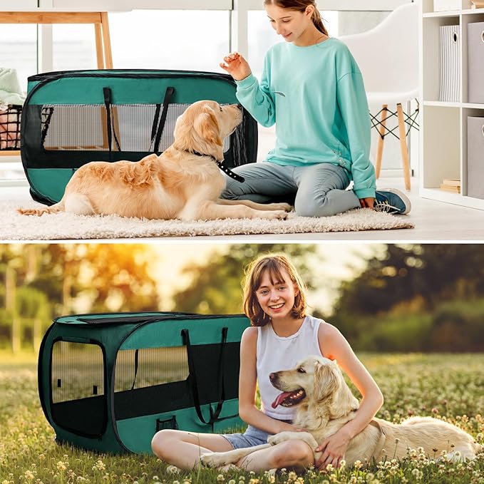 Realife Dog Enclosures Home Outdoor Fashions Portable/Collapsible/fixable, Pop Up Travel Pet Tent, 38" L x 22.5" W x 5.5" H,Green