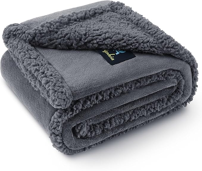 Waterproof Pet Blanket, Liquid Pee Proof Dog Blanket for Sofa Bed Couch, Reversible Sherpa Fleece Furniture Protector Cover for Small Medium Large Dogs Cats, Dark Gray King Size(100" x 85")