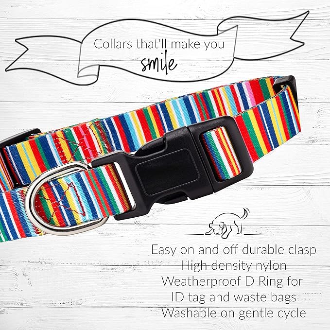 Lucky Love Dog Collars, Rainbow Stripes Pattern Dog Collar for Small Dogs, Comfortable & Soft Cute Girl or Boy Dog Collar, Hippie, Smallā¦