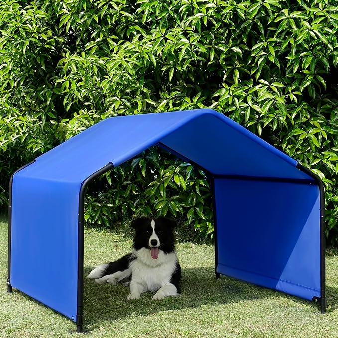 Dog Shade Shelter Outdoor Tent for Large Medium Dogs, 4'x4'x3' Outside Sun Rain Canopy Pet House for Cats Pigs Livestock with Waterproof Roof Ground Nails,Blue