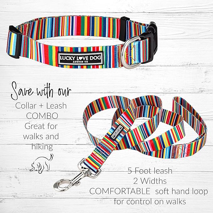 Lucky Love Dog Collars, Rainbow Stripes Pattern Dog Collar for Small Dogs, Comfortable & Soft Cute Girl or Boy Dog Collar, Hippie, Smallā¦