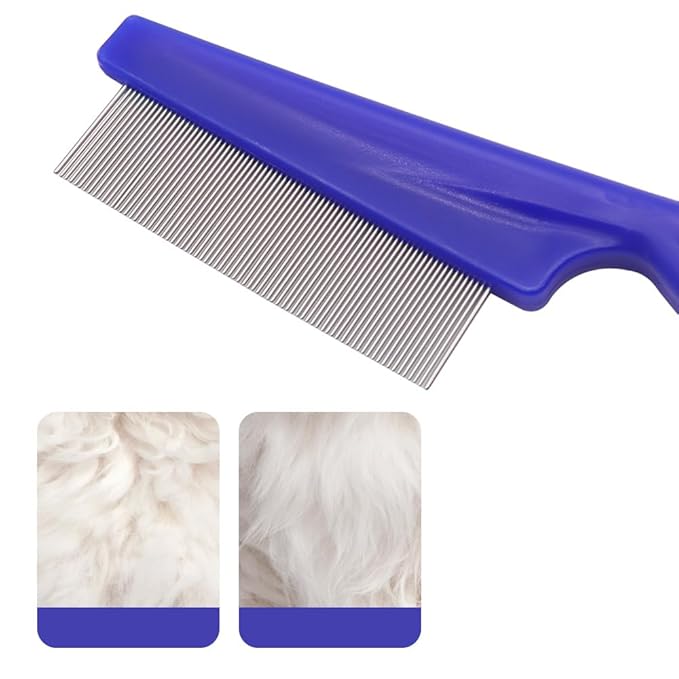 Pet Flea Lice Comb Grooming Kit, 4 Pieces, Dense Toothed Comb for Lice and Fleas Removal, Dematting Tool for Small, Medium & Large Pets,Blue