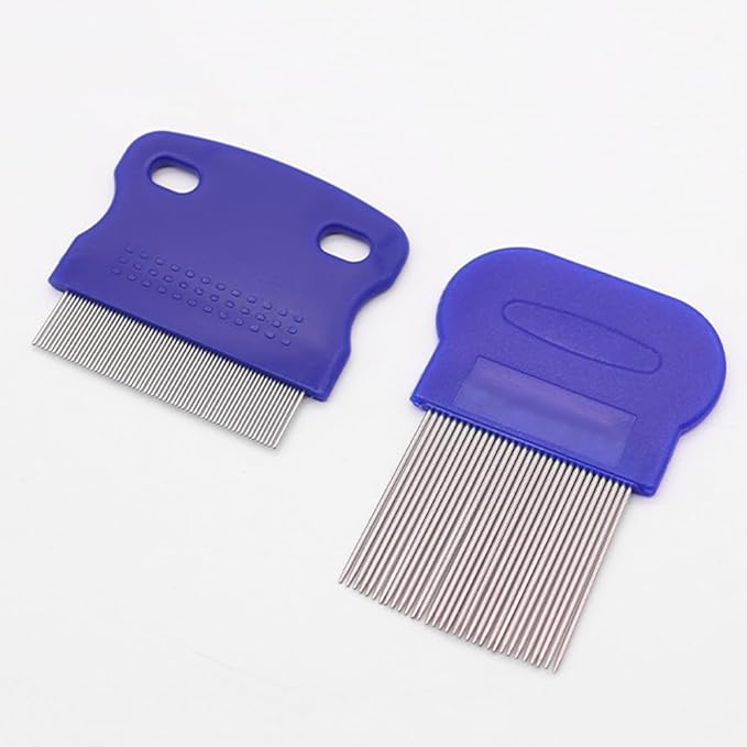 Pet Flea Lice Comb Grooming Kit, 4 Pieces, Dense Toothed Comb for Lice and Fleas Removal, Dematting Tool for Small, Medium & Large Pets,Blue