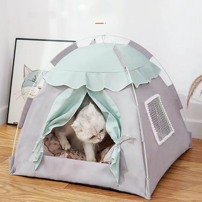 Cute Cat Teepee Cave, Cat Tent Foldable Indoor Outdoor with Thick Mat,Puppy Bed Tent,Bunny Pet Tent Teepee,Portable Dog House Teepee Tent, Cat Bed,Dog Bed Tent,Puppy Bunny,Pet Tent Teepee (Y, S)