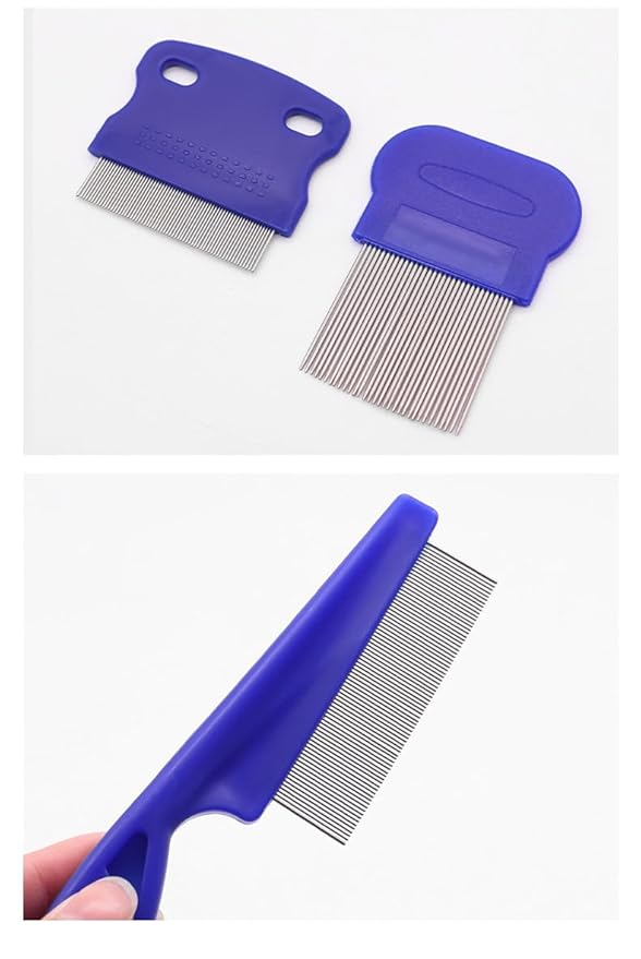 Pet Flea Lice Comb Grooming Kit, 4 Pieces, Dense Toothed Comb for Lice and Fleas Removal, Dematting Tool for Small, Medium & Large Pets,Blue
