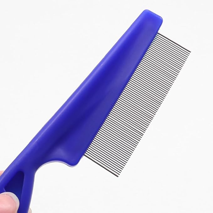 Pet Flea Lice Comb Grooming Kit, 4 Pieces, Dense Toothed Comb for Lice and Fleas Removal, Dematting Tool for Small, Medium & Large Pets,Blue