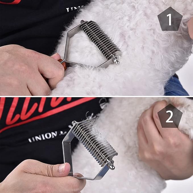 Awtang Undercoat Rake for Dogs, Cats Grooming Dematting Comb, 20 Stainless Steel Blades Wooden Handle Dog Brush