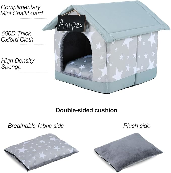 ANPPEX Cozy Dog House Indoor,L Size Indoor Dog House for Small and Medium Dogs,Covered Dog Bed with Cushion,Grey