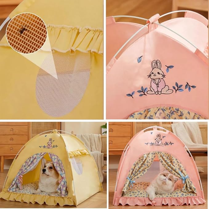Cute Cat Teepee Cave, Cat Tent Foldable Indoor Outdoor with Thick Mat,Puppy Bed Tent,Bunny Pet Tent Teepee,Portable Dog House Teepee Tent, Cat Bed,Dog Bed Tent,Puppy Bunny,Pet Tent Teepee (Z1, L)