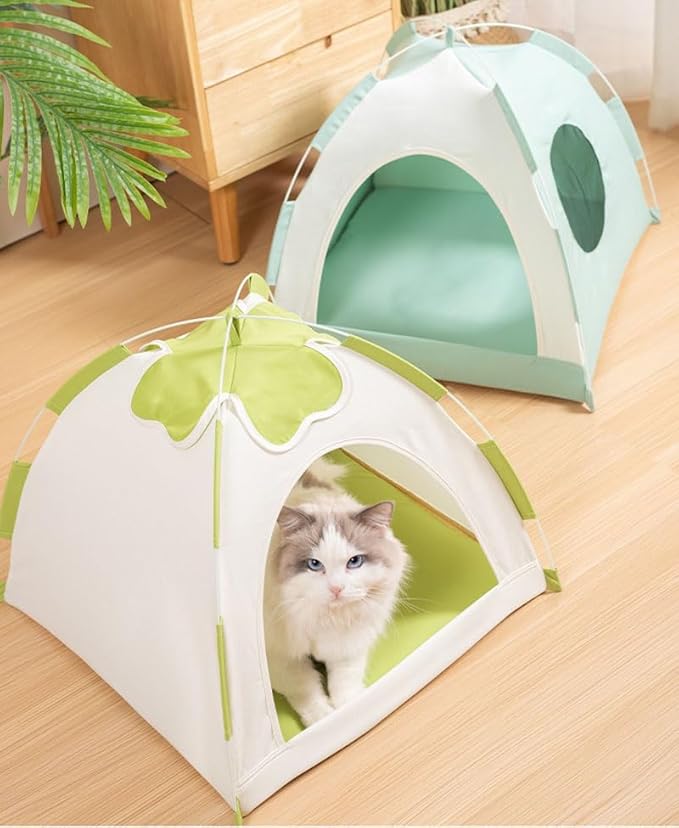 Cute Cat Teepee Cave, Cat Tent Foldable Indoor Outdoor with Thick Mat,Puppy Bed Tent,Bunny Pet Tent Teepee,Portable Dog House Teepee Tent, Cat Bed,Dog Bed Tent,Puppy Bunny,Pet Tent Teepee (U, M)