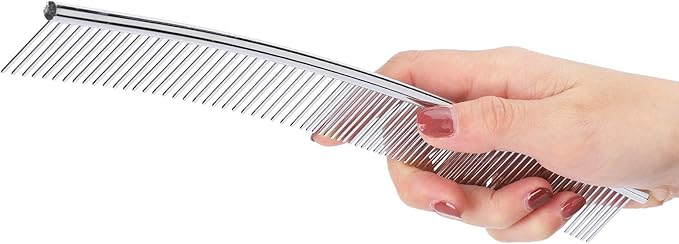 EVTSCAN Pet Grooming Comb Dogs Curved Comb Stainless Steel Pet Grooming Opening Knot Comb Hairs Removal Brush Poodle Grooming Deshedding Tool(1PCS)