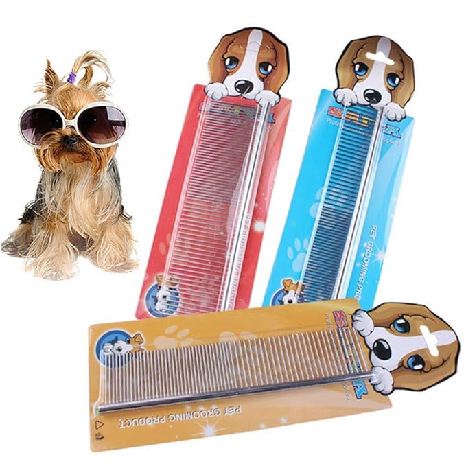 Dog Metal Comb 7.5inch Dogs Dematting Tool Pet Grooming Comb Stainless Steel Teeth Cats Pubby Comb for Removing Hair (L: 19x5cm)