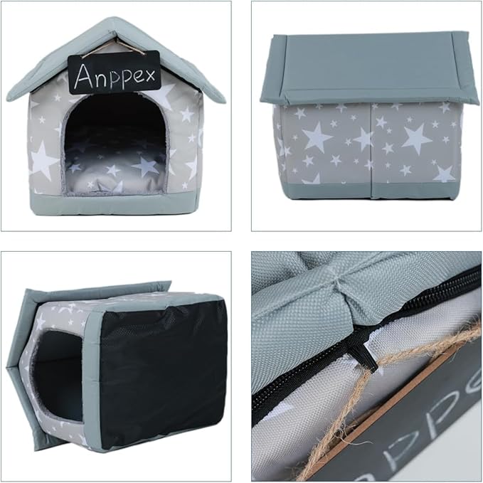 ANPPEX Cozy Dog House Indoor,S Size Indoor Dog House for Small Dogs and Cats,Covered Dog Bed House with Cushion,Grey