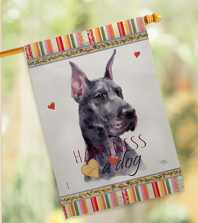 Breeze Decor Cropping Black Dane Happiness Garden House Flag-Kit Dog Puppy Spoiled Paw Canine Fur Pet Nature Farm Animal Creature Banner Small Yard Gift Double-Sided, Made in USA