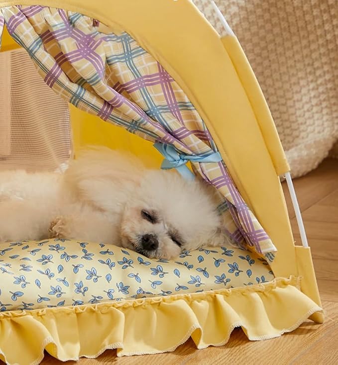 Cute Cat Teepee Cave, Cat Tent Foldable Indoor Outdoor with Thick Mat,Puppy Bed Tent,Bunny Pet Tent Teepee,Portable Dog House Teepee Tent, Cat Bed,Dog Bed Tent,Puppy Bunny,Pet Tent Teepee (Z1, L)