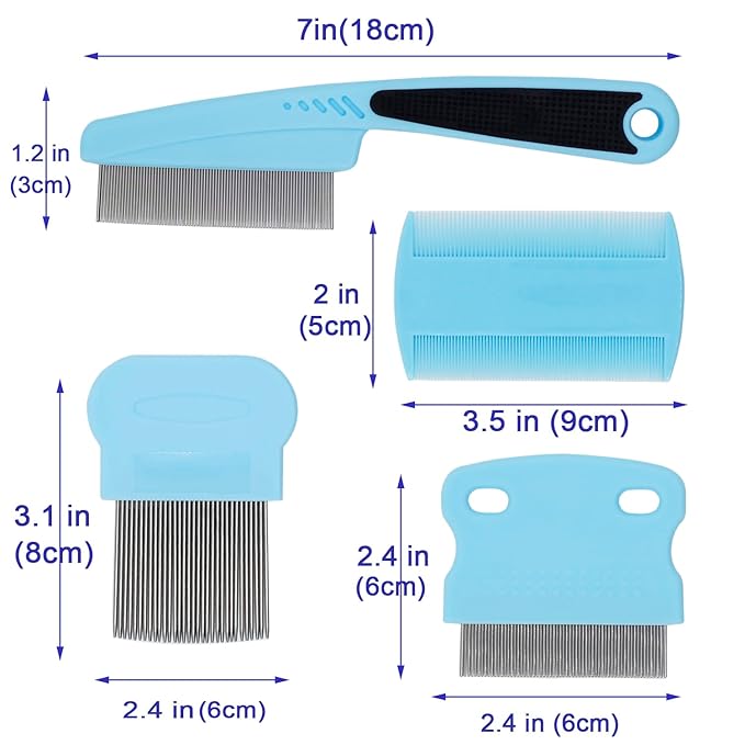 Flea Comb 4-Pieces Jade Green with High Strength Teeth Pet Tear Stain Remover Combs, Dog Cat Grooming Set Effective Float Hair Remover