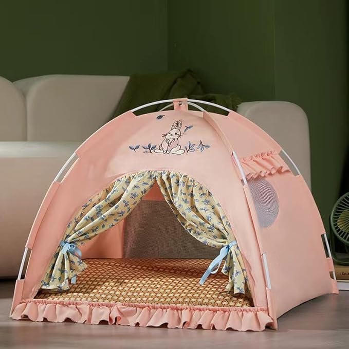 Cute Cat Teepee Cave, Cat Tent Foldable Indoor Outdoor with Thick Mat,Puppy Bed Tent,Bunny Pet Tent Teepee,Portable Dog House Teepee Tent, Cat Bed,Dog Bed Tent,Puppy Bunny,Pet Tent Teepee (Z1, L)