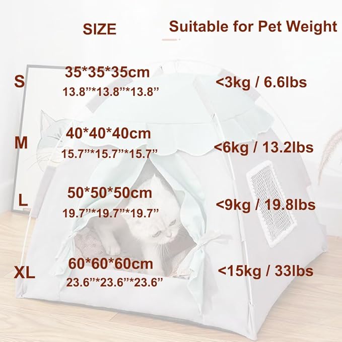 Cute Cat Teepee Cave, Cat Tent Foldable Indoor Outdoor with Thick Mat,Puppy Bed Tent,Bunny Pet Tent Teepee,Portable Dog House Teepee Tent, Cat Bed,Dog Bed Tent,Puppy Bunny,Pet Tent Teepee (X, XL)