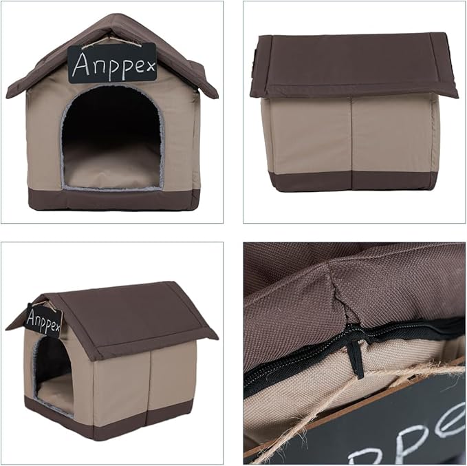ANPPEX Large Dog House Indoor,2XL Size Indoor Dog House for Large and Medium Dogs,Covered Dog Bed with Cushion,Brown