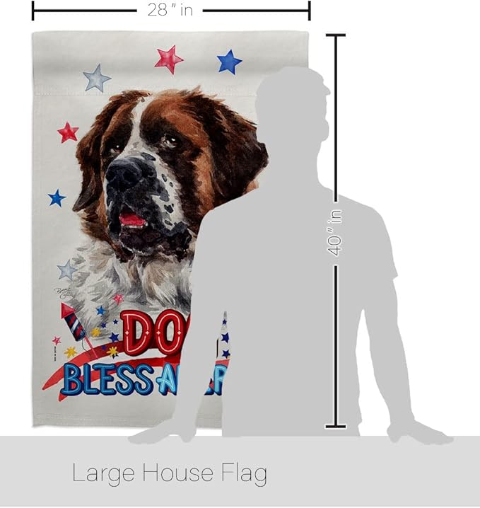 Breeze Decor Patriotic St Bernard Dog House Flag Puppy Spoiled Paw Canine Fur Pet Nature Farm Animal Creature Decoration Banner Small Garden Yard Gift Double-Sided, Made in USA