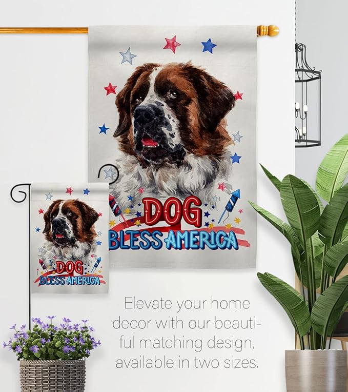 Breeze Decor Patriotic St Bernard Dog House Flag Pack Puppy Spoiled Paw Canine Fur Pet Nature Farm Animal Creature Applique Decoration Banner Small Garden Yard Gift Double-Sided, Made in USA