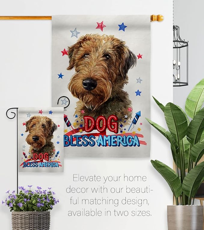 Breeze Decor Patriotic Welsh Terrier House Flag Pack Dog Puppy Spoiled Paw Canine Fur Pet Nature Farm Animal Creature Vintage Applique Banner Small Garden Yard Gift Double-Sided, Made in USA