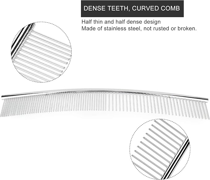 EVTSCAN Pet Grooming Comb Dogs Curved Comb Stainless Steel Pet Grooming Opening Knot Comb Hairs Removal Brush Poodle Grooming Deshedding Tool(1PCS)