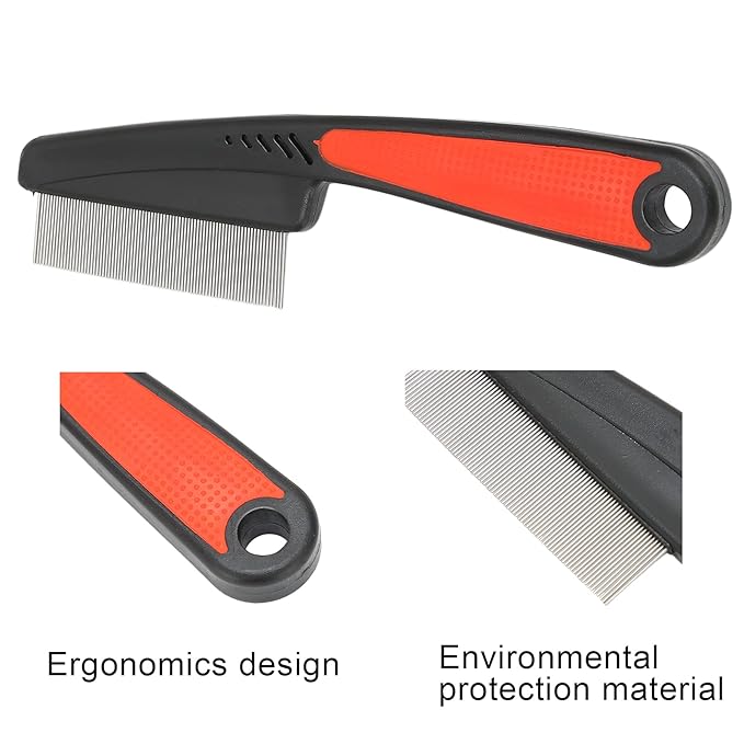 Fine Tooth Comb, Stainless Steel High Strength Teeth Hair Combs No Slip Grip Handle Brush Pet Tear Remover Combs Fine Tooth Dandruff Remove Comb Grooming Tool