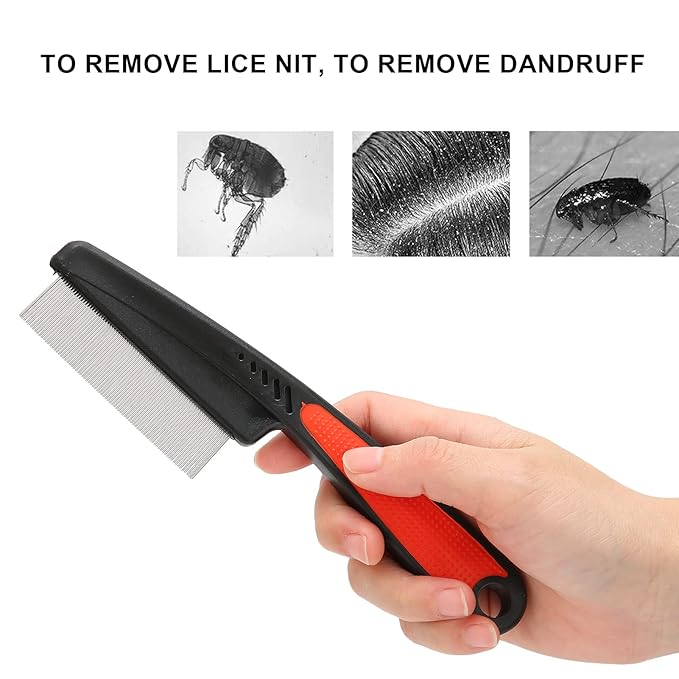Fine Tooth Comb, Stainless Steel High Strength Teeth Hair Combs No Slip Grip Handle Brush Pet Tear Remover Combs Fine Tooth Dandruff Remove Comb Grooming Tool