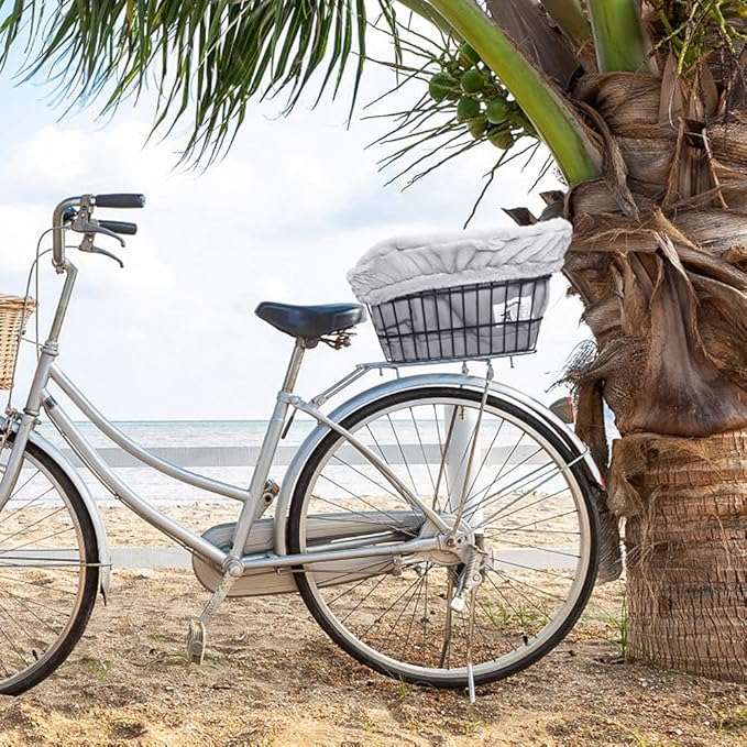 ANZOME Dog Bicycle Basket Liner, Warm and Soft Small Pets Bike Basket Cover with Durable Canvas Outside,Easy to Install Comfort Padded Bike Basket Liner for Dog Carrier(Basket Not Included)