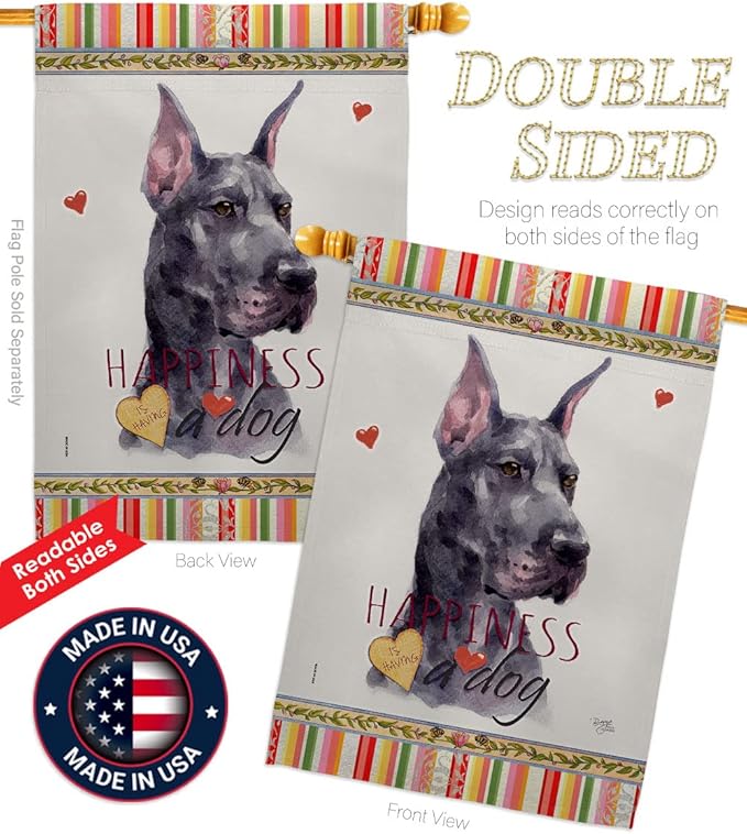 Breeze Decor Cropping Black Dane Happiness Garden House Flag-Kit Dog Puppy Spoiled Paw Canine Fur Pet Nature Farm Animal Creature Banner Small Yard Gift Double-Sided, Made in USA