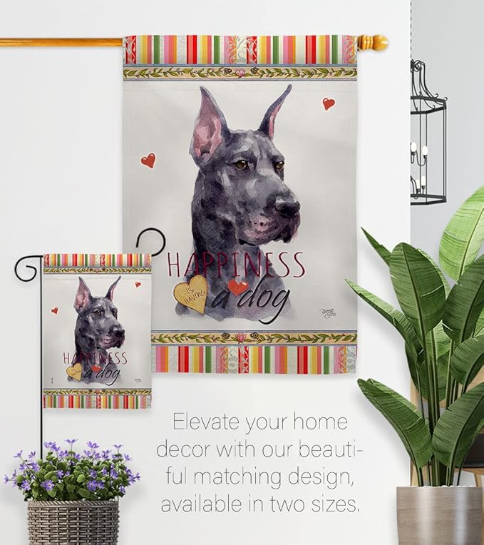 Breeze Decor Cropping Black Dane Happiness Garden House Flag-Kit Dog Puppy Spoiled Paw Canine Fur Pet Nature Farm Animal Creature Banner Small Yard Gift Double-Sided, Made in USA