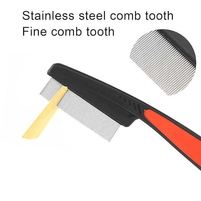 Fine Tooth Comb, Stainless Steel High Strength Teeth Hair Combs No Slip Grip Handle Brush Pet Tear Remover Combs Fine Tooth Dandruff Remove Comb Grooming Tool