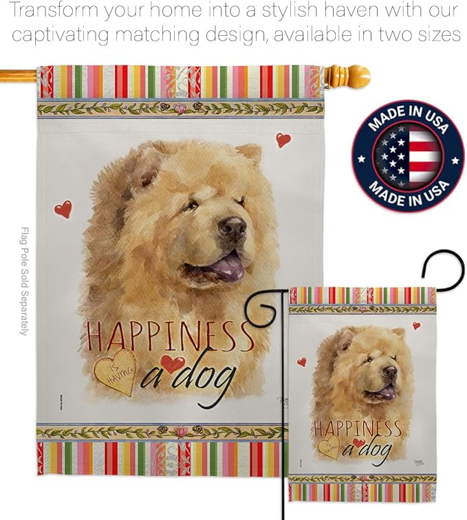 Breeze Decor Cream Chow Happiness House Flag Pack Dog Puppy Spoiled Paw Canine Fur Pet Nature Farm Animal Creature Embroidery Banner Small Garden Yard Gift Double-Sided, Made in USA