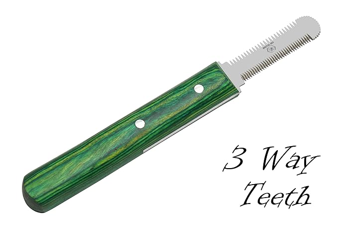 Brutul Bee Dog Grooming Coat Stripping Knife Stripper Trimmer Tool Wooded Handle Stripping Knives Set of 6 in Stainless Steel Non-Slip Tools for Grooming Dogs (Green)
