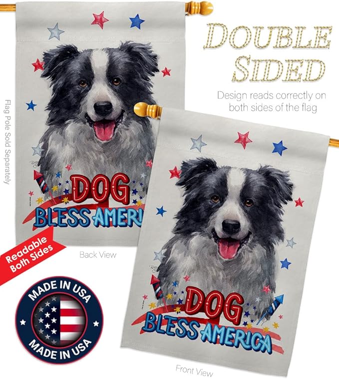 Breeze Decor Patriotic Border Collie House Flag Set Dog Puppy Spoiled Paw Canine Fur Pet Nature Farm Animal Creature Decoration Banner Small Garden Yard Gift Double-Sided, Made in USA