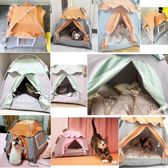 Cute Cat Teepee Cave, Cat Tent Foldable Indoor Outdoor with Thick Mat,Puppy Bed Tent,Bunny Pet Tent Teepee,Portable Dog House Teepee Tent, Cat Bed,Dog Bed Tent,Puppy Bunny,Pet Tent Teepee (X, XL)