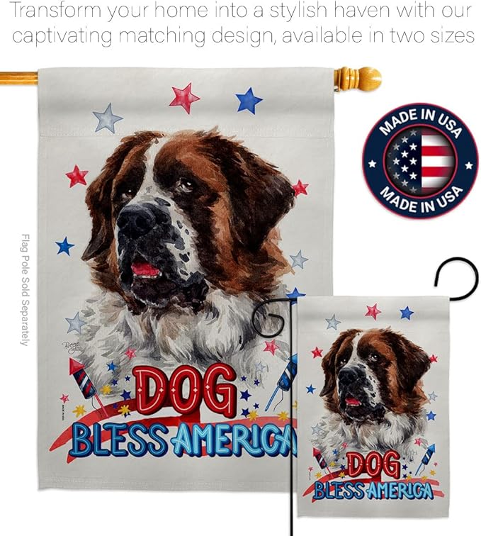 Breeze Decor Patriotic St Bernard Dog House Flag Puppy Spoiled Paw Canine Fur Pet Nature Farm Animal Creature Decoration Banner Small Garden Yard Gift Double-Sided, Made in USA