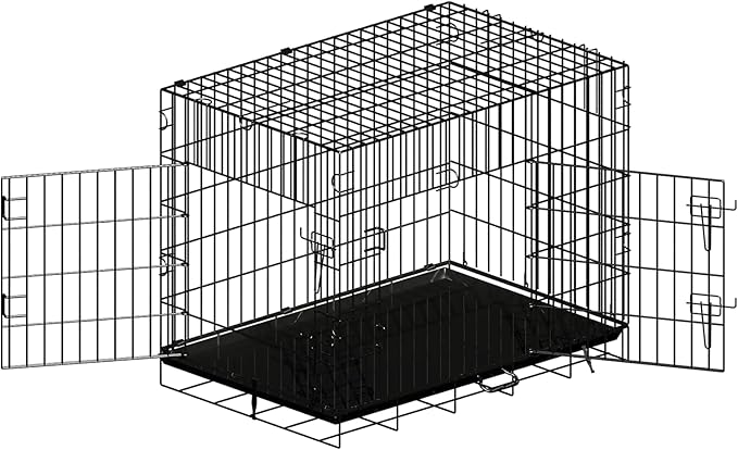 Double Door Dog Crate, Portable Wire Dog Crate with Tray and Divider, Pet Crate for Small Dogs, Indoor and Outdoor Pet Pen, 30" L x 18" W x 21" H Collapsible Dog Kennel