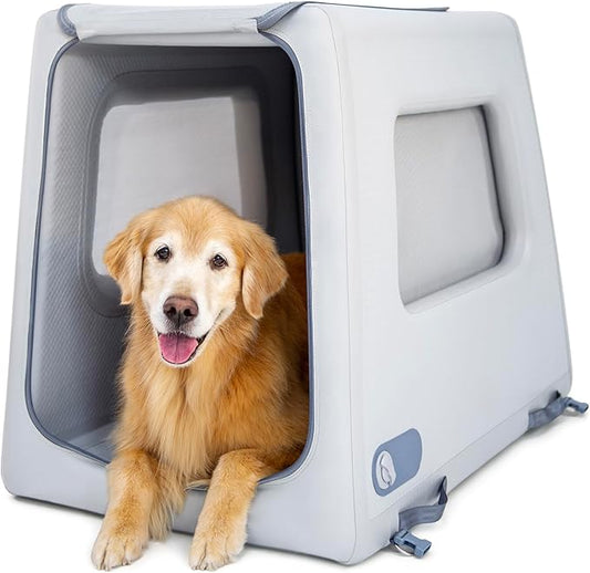 Diggs Enventur Large Dog Kennel - Portable Indoor & Outdoor Dog Kennel - Inflatable Ultra-Durable Travel Crate for Safe Car Travel & Adventures - 40”L x 24”W x 30”H (Grey)