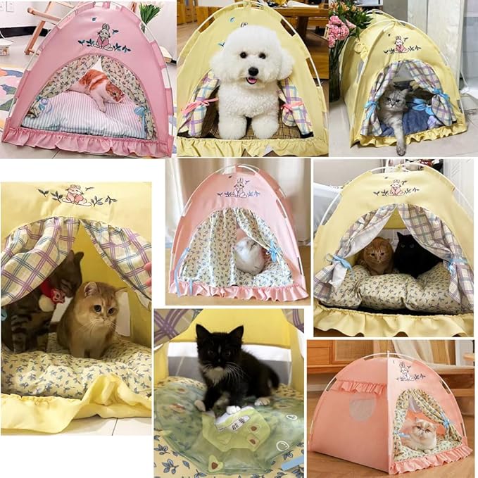 Cute Cat Teepee Cave, Cat Tent Foldable Indoor Outdoor with Thick Mat,Puppy Bed Tent,Bunny Pet Tent Teepee,Portable Dog House Teepee Tent, Cat Bed,Dog Bed Tent,Puppy Bunny,Pet Tent Teepee (Z1, L)