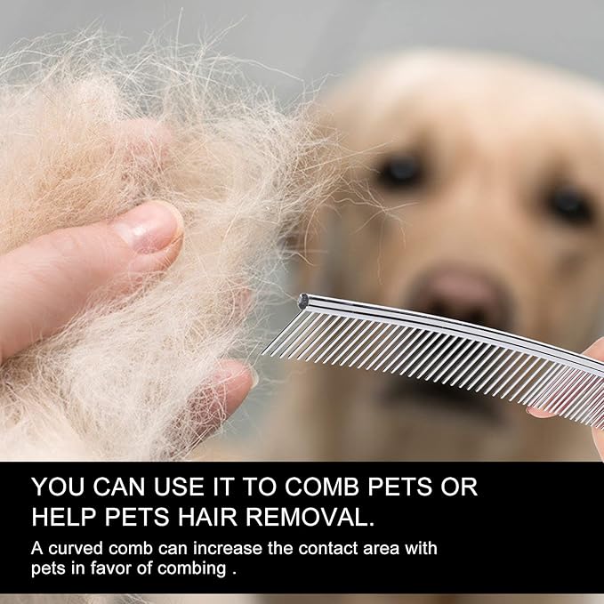 EVTSCAN Pet Grooming Comb Dogs Curved Comb Stainless Steel Pet Grooming Opening Knot Comb Hairs Removal Brush Poodle Grooming Deshedding Tool(1PCS)