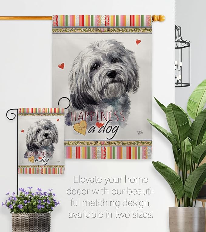 Breeze Decor Havanese Happiness House Flag Pack Dog Puppy Spoiled Paw Canine Fur Pet Nature Farm Animal Creature Applique Decoration Banner Small Garden Yard Gift Double-Sided, Made in USA