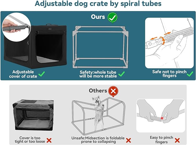 PETSFIT Portable Dog Crate, Soft Sided Dog Crate - 40 Inch Easy Set-up, Light, Sturdy, Comfy Inside with Thicken Mat, Collapsible Crate for Home and Travel Black