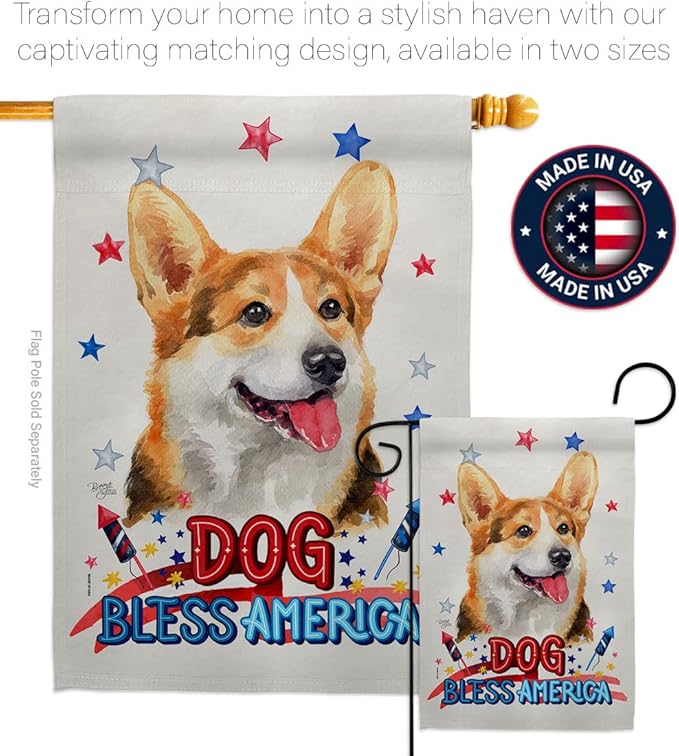 Breeze Decor Patriotic Pembroke Welsh Corgi House Flag-Pack Dog Puppy Spoiled Paw Canine Fur Pet Nature Farm Animal Creature Applique Banner Small Garden Yard Gift Double-Sided, Made in USA