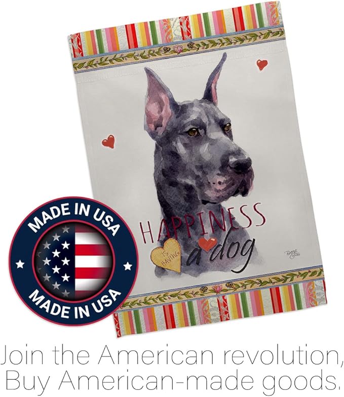 Breeze Decor Cropping Black Dane Happiness Garden House Flag-Kit Dog Puppy Spoiled Paw Canine Fur Pet Nature Farm Animal Creature Banner Small Yard Gift Double-Sided, Made in USA