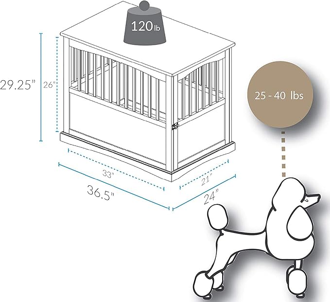 Casual Home Wooden Pet Crate, End Table, Large, New Walnut
