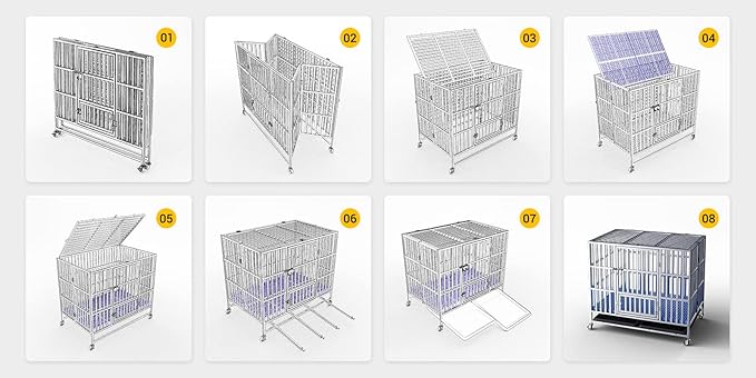 Collapsible Stainless Steel Dog Crate, 30" 37" 42" 48" Sizes, Lockable Wheel, with Tray, Stackable, Heavy Duty, Divider, Indoor and Outdoor （30in Size is Suitable for Small Pets only）