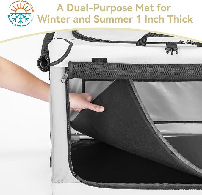 PETSFIT Soft Sided Dog Crate, Travel Dog Crate - 30 Inch Easy Set-up, Light, Sturdy, Comfy Inside with Thicken Mat, Collapsible Kennel for Home and Travel Light Grey